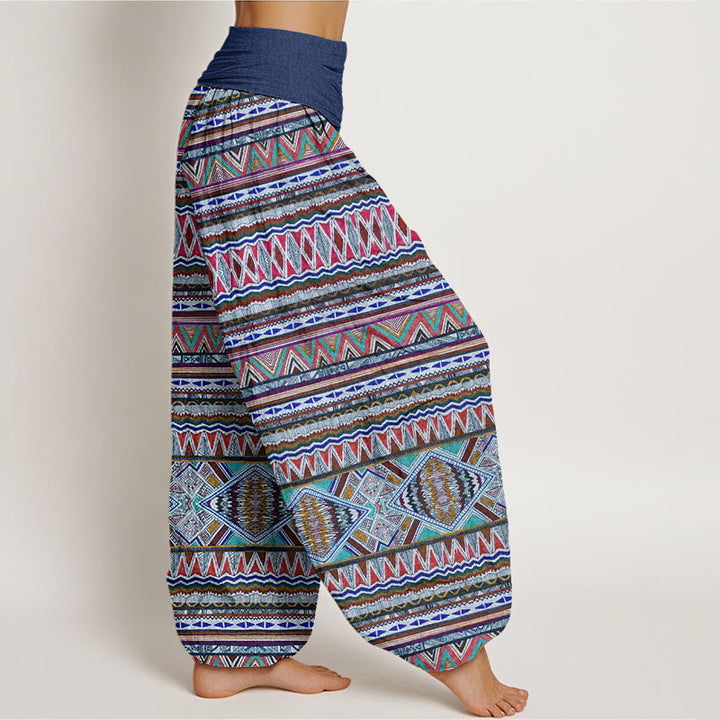 Pantalones bombachos de mujer con cintura elástica, estilo tribal informal, estampado geométrico y Buddha Stones. - image 8