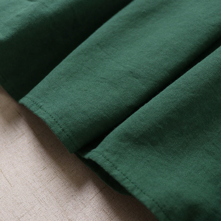 Vestido midi informal de lino y algodón con bordado geométrico artístico y botones al frente, mangas largas tipo farol, con Buddha Stones - image 6