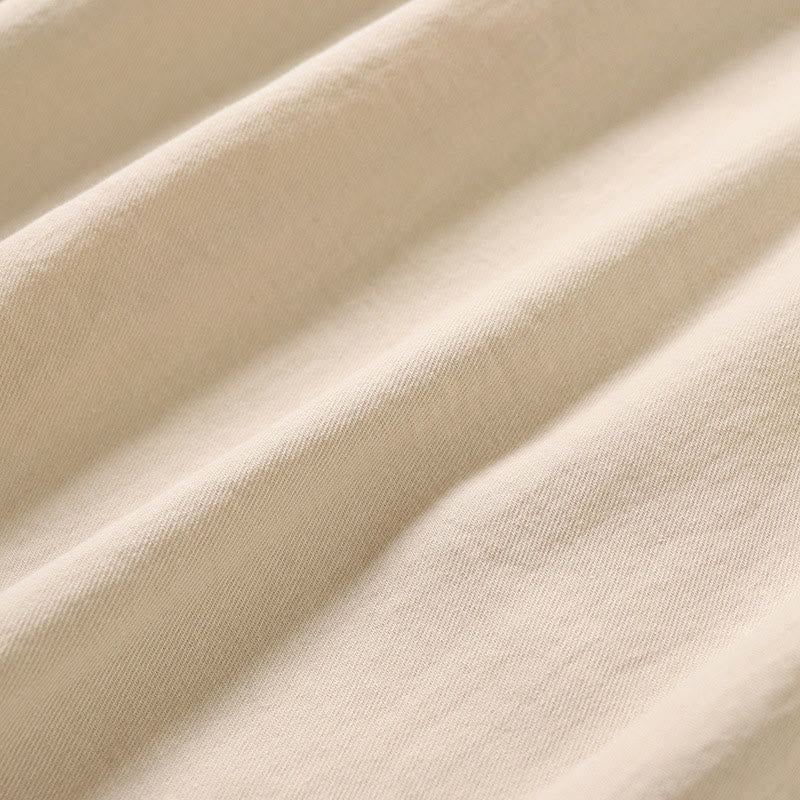 Vestido midi informal de lino y algodón con bordado geométrico artístico y botones al frente, mangas largas tipo farol, con Buddha Stones - image 18