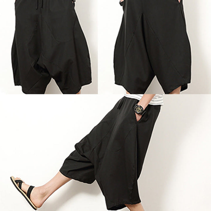 Pantalones de lino y algodón con cordón ajustable para hombre, de longitud 7-8, con pernera ancha y bolsillos, diseño simple de patchwork y Buddha Stones , primavera - image 25