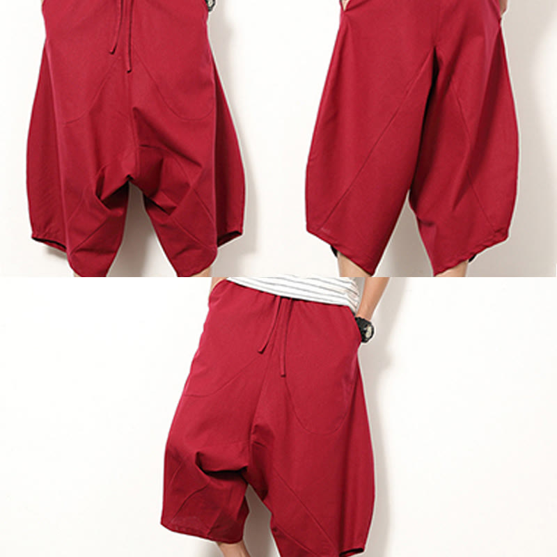 Pantalones de lino y algodón con cordón ajustable para hombre, de longitud 7-8, con pernera ancha y bolsillos, diseño simple de patchwork y Buddha Stones , primavera - image 16