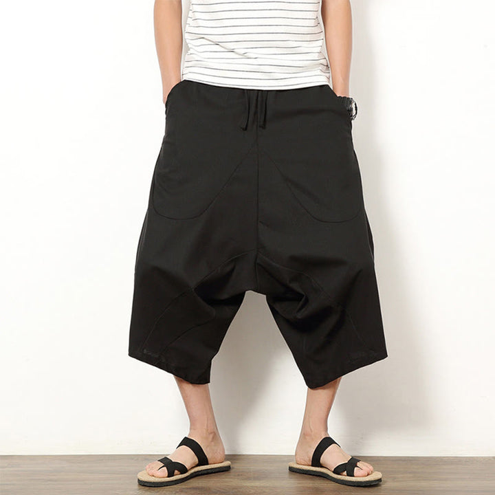 Pantalones de lino y algodón con cordón ajustable para hombre, de longitud 7-8, con pernera ancha y bolsillos, diseño simple de patchwork y Buddha Stones , primavera - Negro - US/UK/AU46, EU56 (5XL) - image 17