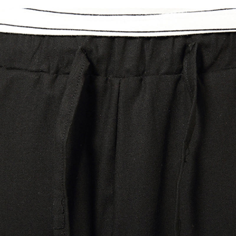 Pantalones de lino y algodón con cordón ajustable para hombre, de longitud 7-8, con pernera ancha y bolsillos, diseño simple de patchwork y Buddha Stones , primavera - image 22