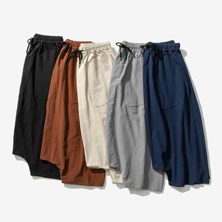 Pantalones anchos de Buddha Stones y algodón con bolsillos y diseño informal de entrepierna baja con cordón ajustable para hombre, talla 7-8 - image 43