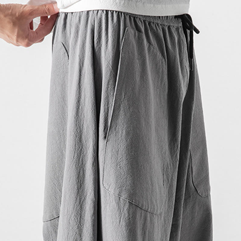 Pantalones anchos de Buddha Stones y algodón con bolsillos y diseño informal de entrepierna baja con cordón ajustable para hombre, talla 7-8 - image 27