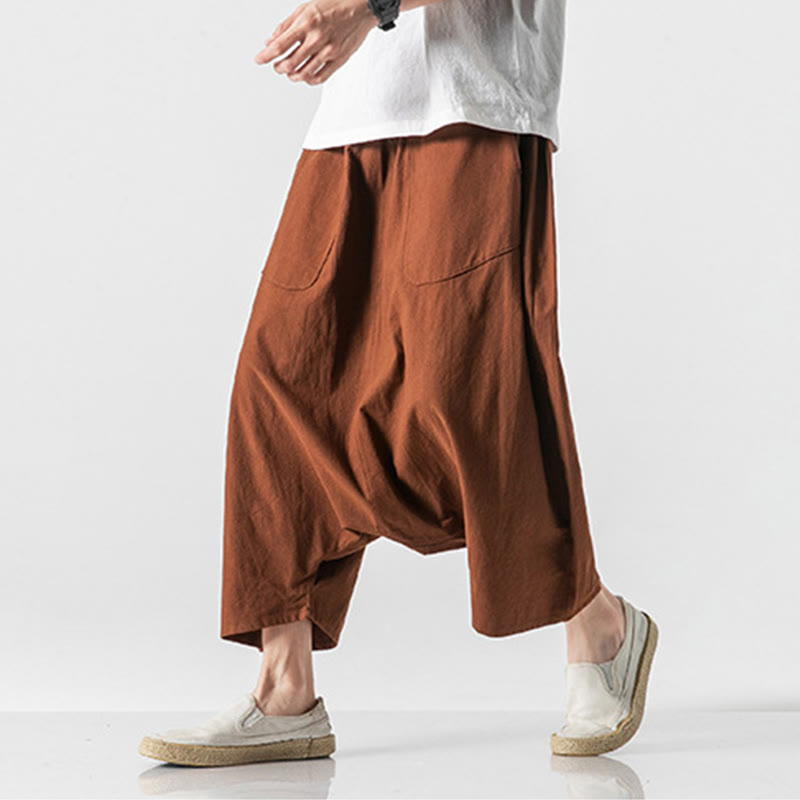 Pantalones anchos de Buddha Stones y algodón con bolsillos y diseño informal de entrepierna baja con cordón ajustable para hombre, talla 7-8 - image 11