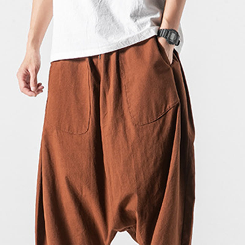Pantalones anchos de Buddha Stones y algodón con bolsillos y diseño informal de entrepierna baja con cordón ajustable para hombre, talla 7-8 - image 17