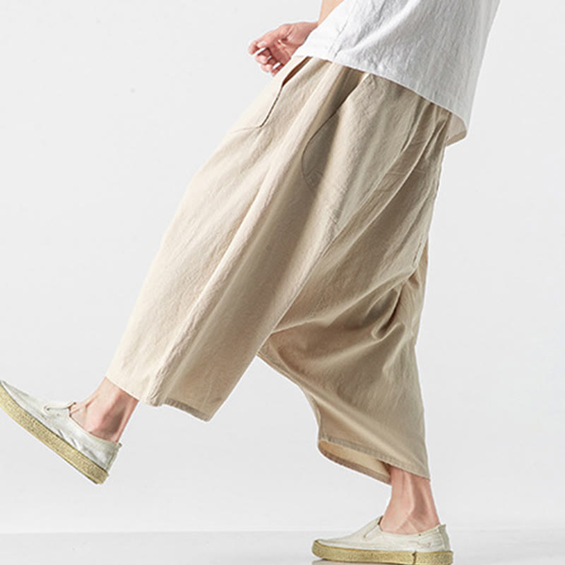 Pantalones anchos de Buddha Stones y algodón con bolsillos y diseño informal de entrepierna baja con cordón ajustable para hombre, talla 7-8 - image 41