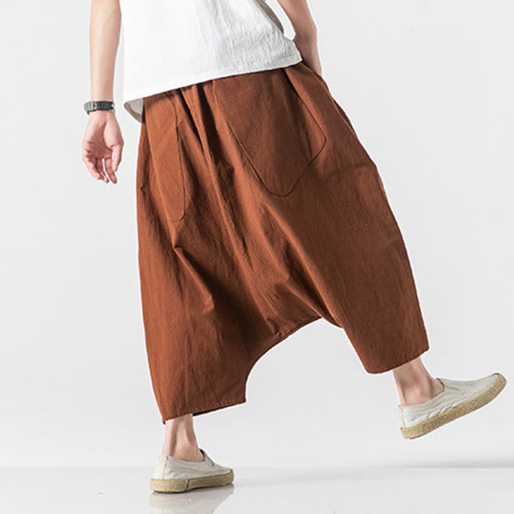 Pantalones anchos de Buddha Stones y algodón con bolsillos y diseño informal de entrepierna baja con cordón ajustable para hombre, talla 7-8 - image 16