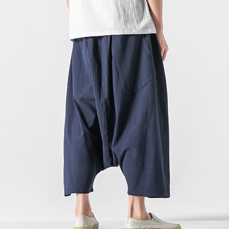 Pantalones anchos de Buddha Stones y algodón con bolsillos y diseño informal de entrepierna baja con cordón ajustable para hombre, talla 7-8 - image 4