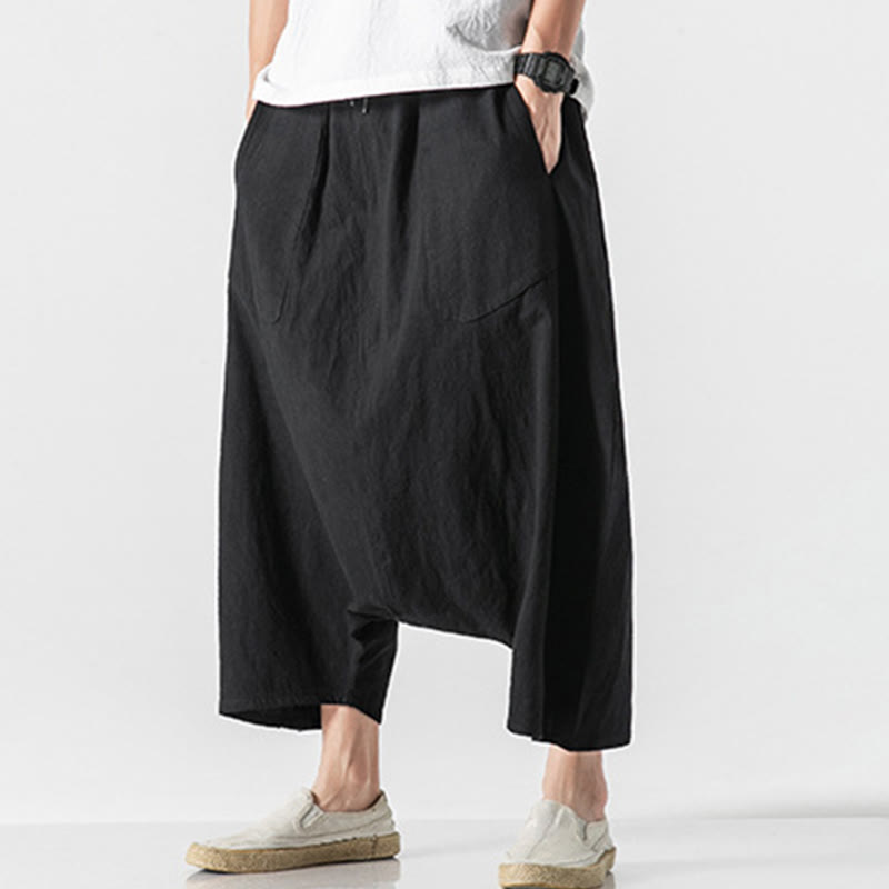 Pantalones anchos de Buddha Stones y algodón con bolsillos y diseño informal de entrepierna baja con cordón ajustable para hombre, talla 7-8 - image 30