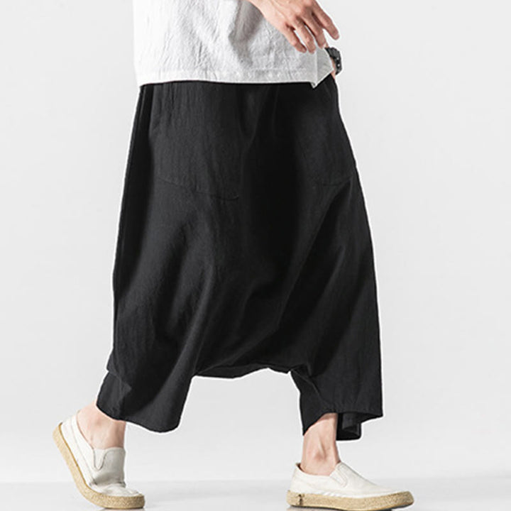 Pantalones anchos de Buddha Stones y algodón con bolsillos y diseño informal de entrepierna baja con cordón ajustable para hombre, talla 7-8 - image 32