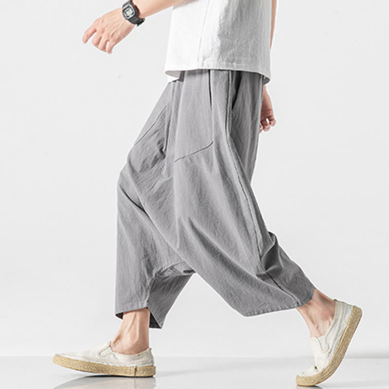 Pantalones anchos de Buddha Stones y algodón con bolsillos y diseño informal de entrepierna baja con cordón ajustable para hombre, talla 7-8 - image 23