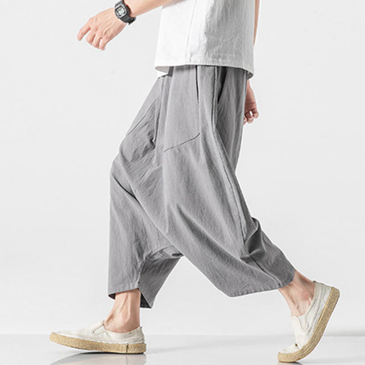 Pantalones anchos de Buddha Stones y algodón con bolsillos y diseño informal de entrepierna baja con cordón ajustable para hombre, talla 7-8 - image 23