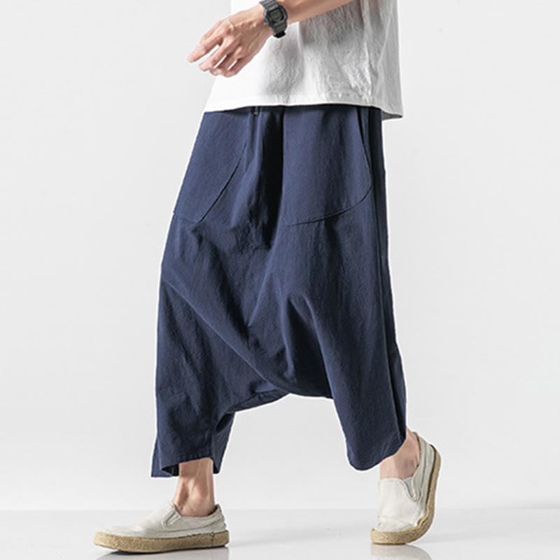 Pantalones anchos de Buddha Stones y algodón con bolsillos y diseño informal de entrepierna baja con cordón ajustable para hombre, talla 7-8 - image 6