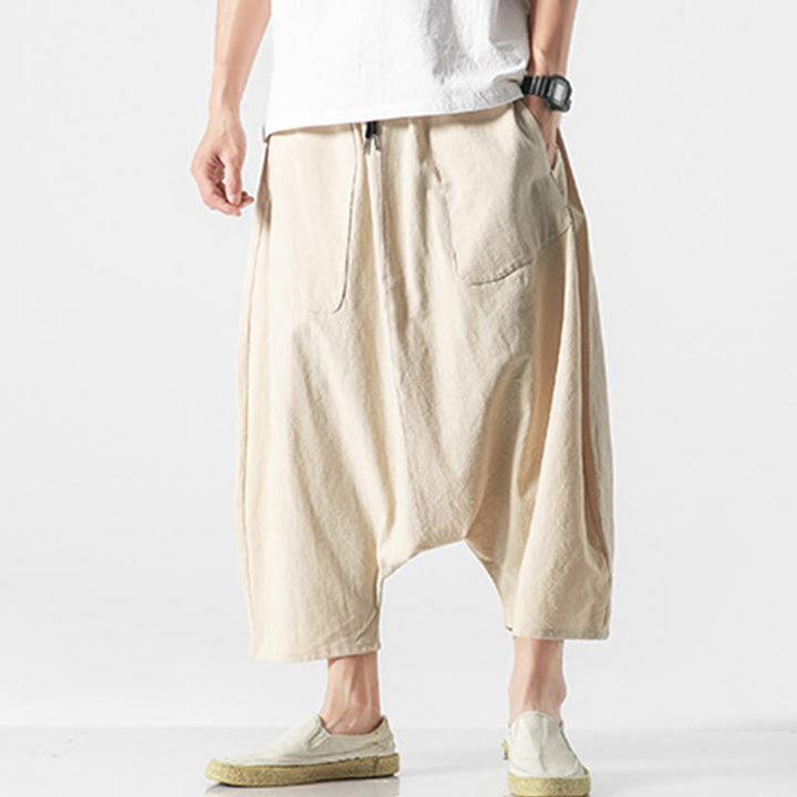 Pantalones anchos de Buddha Stones y algodón con bolsillos y diseño informal de entrepierna baja con cordón ajustable para hombre, talla 7-8 - image 38