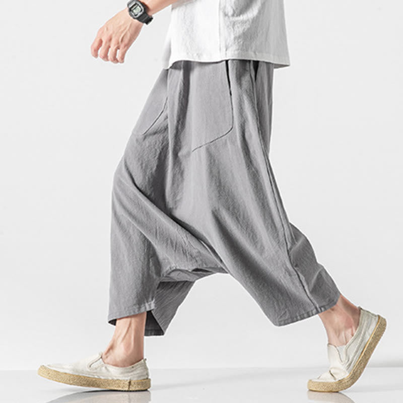Pantalones anchos de Buddha Stones y algodón con bolsillos y diseño informal de entrepierna baja con cordón ajustable para hombre, talla 7-8 - image 22