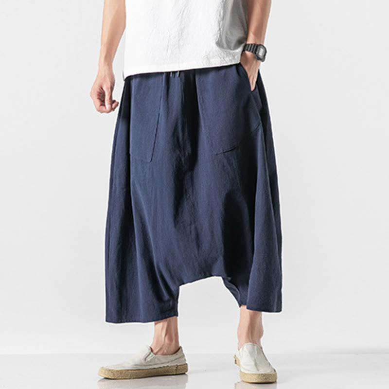 Pantalones anchos de Buddha Stones y algodón con bolsillos y diseño informal de entrepierna baja con cordón ajustable para hombre, talla 7-8 - image 2