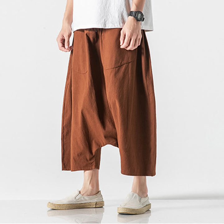 Pantalones anchos de Buddha Stones y algodón con bolsillos y diseño informal de entrepierna baja con cordón ajustable para hombre, talla 7-8 - image 13
