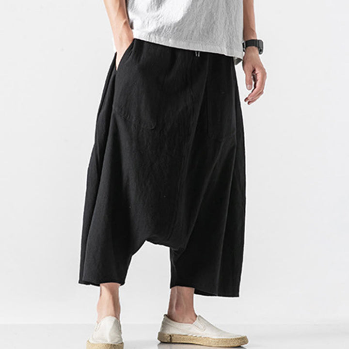 Pantalones anchos de Buddha Stones y algodón con bolsillos y diseño informal de entrepierna baja con cordón ajustable para hombre, talla 7-8 - image 34