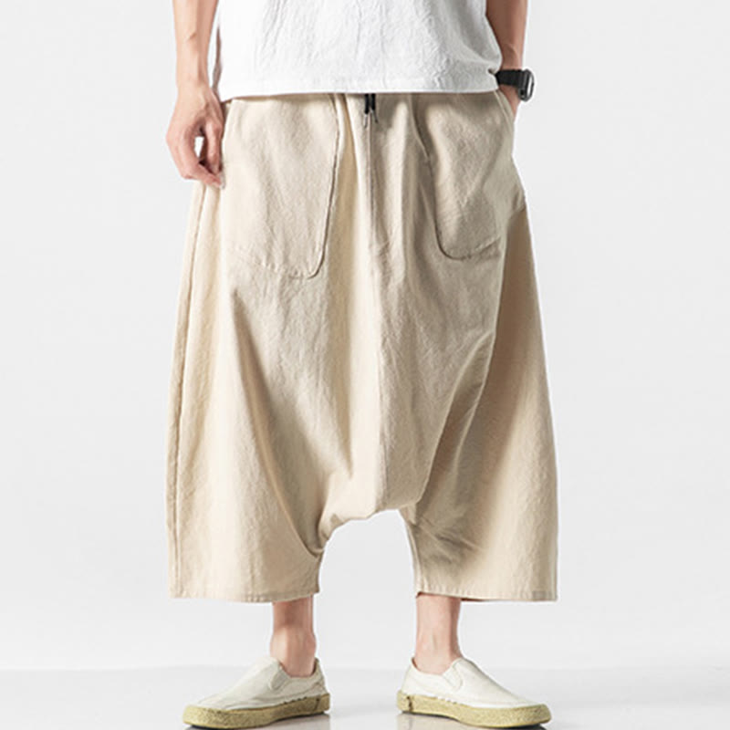 Pantalones anchos de Buddha Stones y algodón con bolsillos y diseño informal de entrepierna baja con cordón ajustable para hombre, talla 7-8 - Beige - US/UK/AU46, EU56 (5XL) - image 36