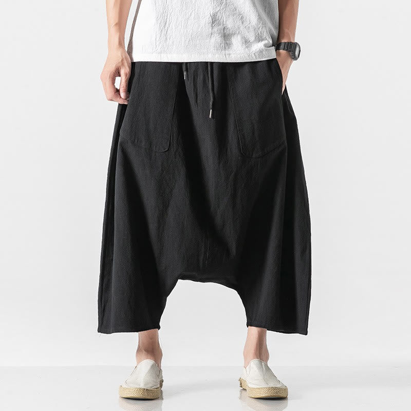 Pantalones anchos de Buddha Stones y algodón con bolsillos y diseño informal de entrepierna baja con cordón ajustable para hombre, talla 7-8 - Negro - US/UK/AU46, EU56 (5XL) - image 29