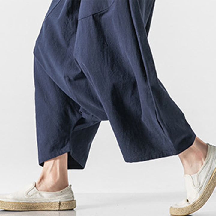 Pantalones anchos de Buddha Stones y algodón con bolsillos y diseño informal de entrepierna baja con cordón ajustable para hombre, talla 7-8 - image 8