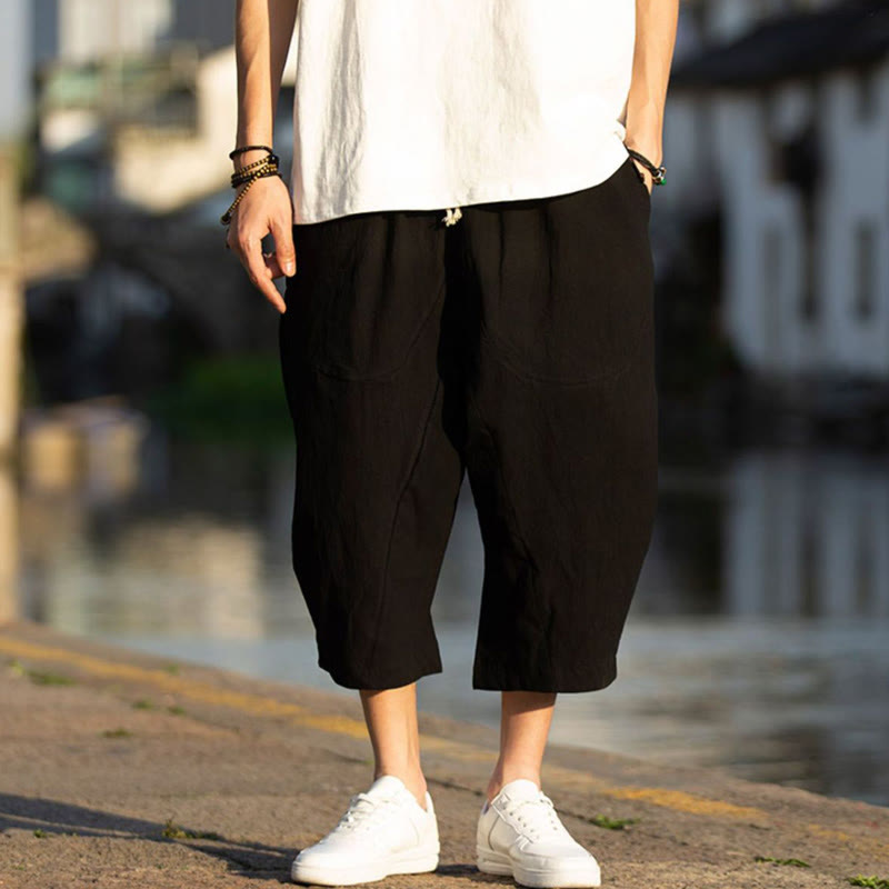Pantalones de hombre Buddha Stones Summer Plain Pleat Design con cordón ajustable, largo 7-8 y bolsillos. - image 5