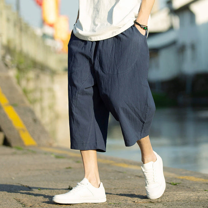 Pantalones de hombre Buddha Stones Summer Plain Pleat Design con cordón ajustable, largo 7-8 y bolsillos. - Azul pizarra oscuro - US/UK/AU46, EU56 (5XL) - image 11