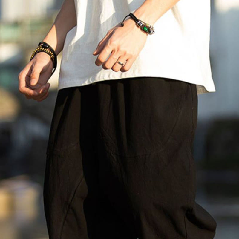 Pantalones de lino y algodón con diseño plisado de Buddha Stones para hombre, de verano, con cordón ajustable, de largo 7-8 y bolsillos - image 9