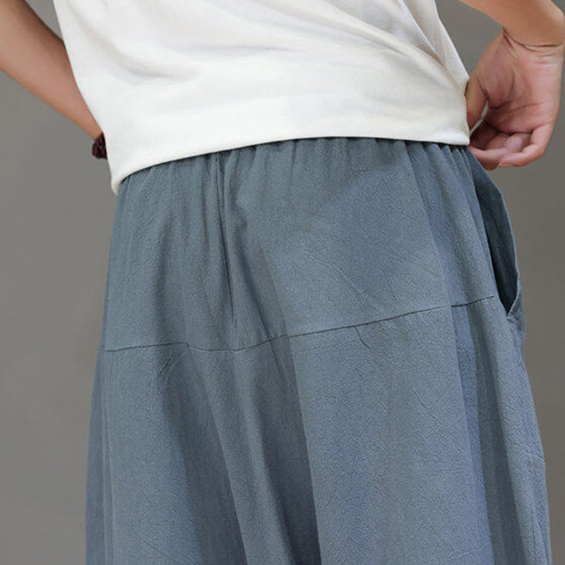 Pantalones casuales Buddha Stones de algodón con cintura elástica, pierna ancha y bolsillos, con cordón ajustable y diseño de entrepierna baja para hombre.