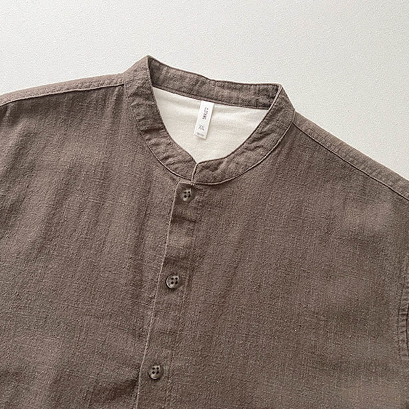 Camisa informal de lino y algodón con bolsillos para hombre, de color liso y ramio , con Buddha Stones