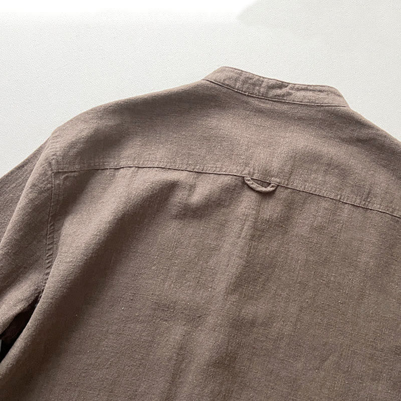 Camisa informal de lino y algodón con bolsillos para hombre, de color liso y ramio , con Buddha Stones - image 12