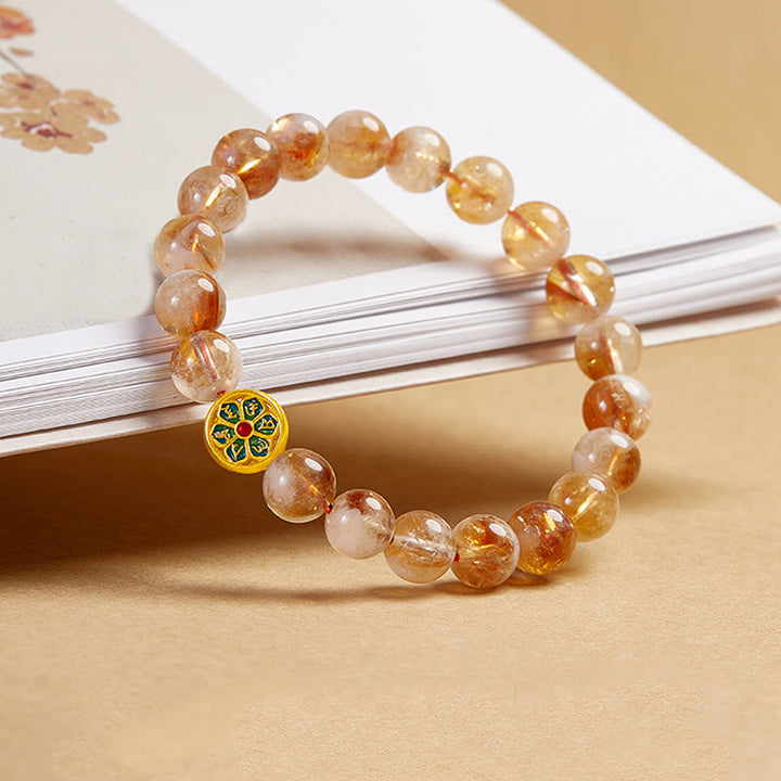 Pulsera de protección de citrino Om Mani Padme Hum de plata de ley 999 con Buddha Stones