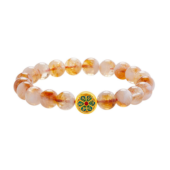 Pulsera de protección de citrino Om Mani Padme Hum de plata de ley 999 con Buddha Stones