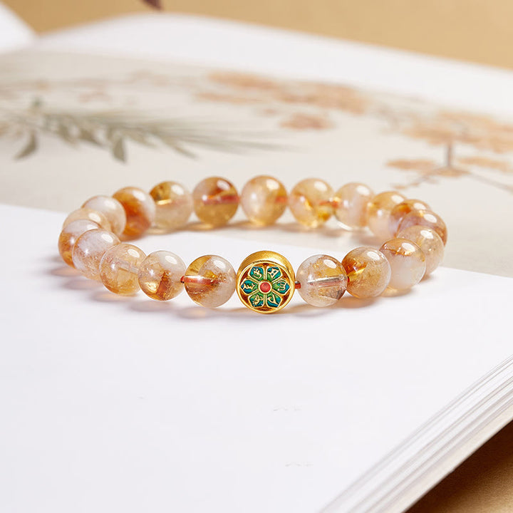 Pulsera de protección de citrino Om Mani Padme Hum de plata de ley 999 con Buddha Stones