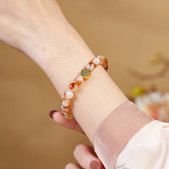 Pulsera de protección de citrino Om Mani Padme Hum de plata de ley 999 con Buddha Stones