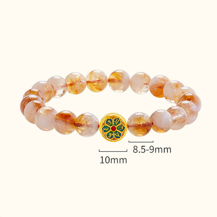 Pulsera de protección de citrino Om Mani Padme Hum de plata de ley 999 con Buddha Stones