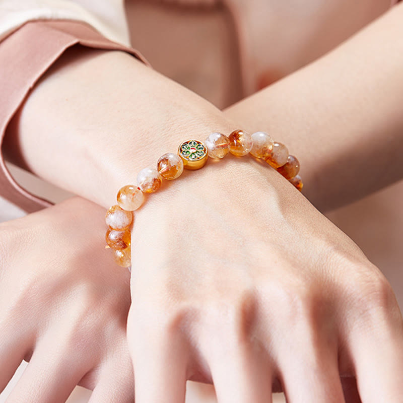 Pulsera de protección de citrino Om Mani Padme Hum de plata de ley 999 con Buddha Stones