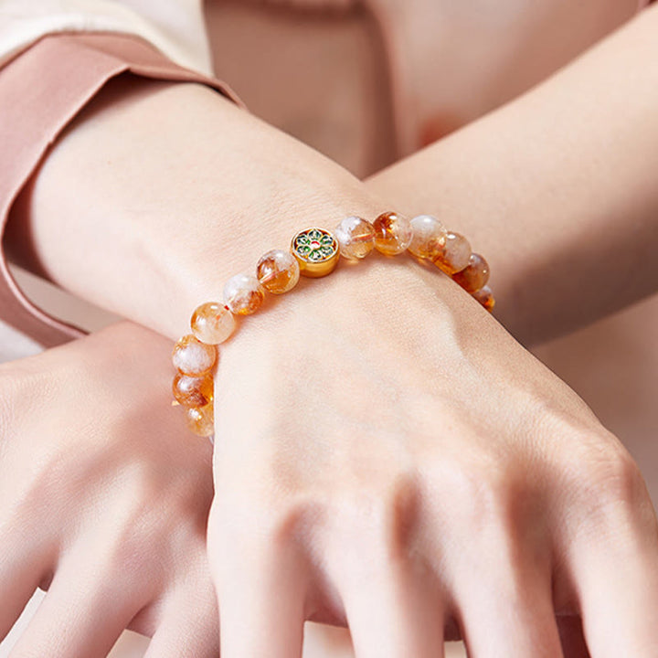 Pulsera de protección de citrino Om Mani Padme Hum de plata de ley 999 con Buddha Stones