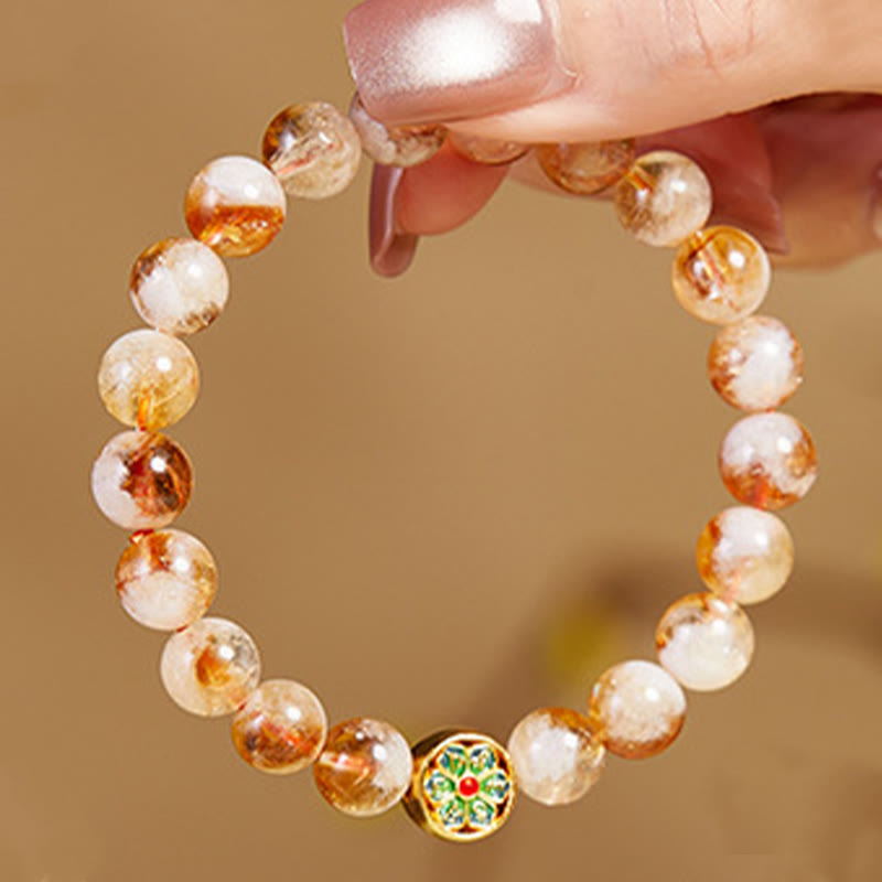 Pulsera de protección de citrino Om Mani Padme Hum de plata de ley 999 con Buddha Stones