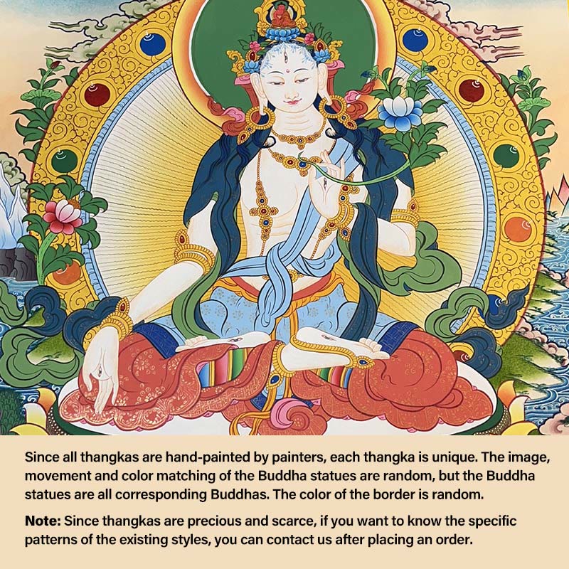 Pintura Thangka tibetana con Buddha Stones , amarillo, Dios de la Riqueza, Tara Avalokitesvara verde, decoración hecha a mano, caja ciega (estilo aleatorio) - Tara blanca de 70 x 55 cm (estilo Thangka aleatorio, contacte con atención al cliente para ver los estilos disponibles). - image 11