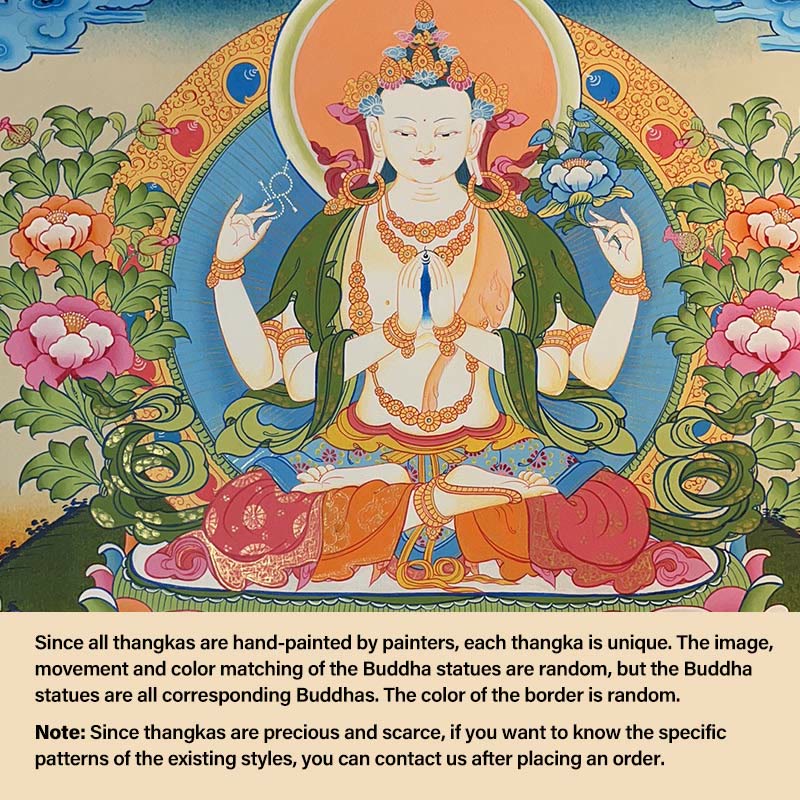 Pintura Thangka tibetana con Buddha Stones , amarillo, Dios de la Riqueza, Tara Avalokitesvara verde, decoración hecha a mano, caja ciega (estilo aleatorio) - Avalokitesvara de cuatro brazos (estilo Thangka aleatorio, comuníquese con el servicio de atención al cliente para ver los estilos disponibles) - image 13