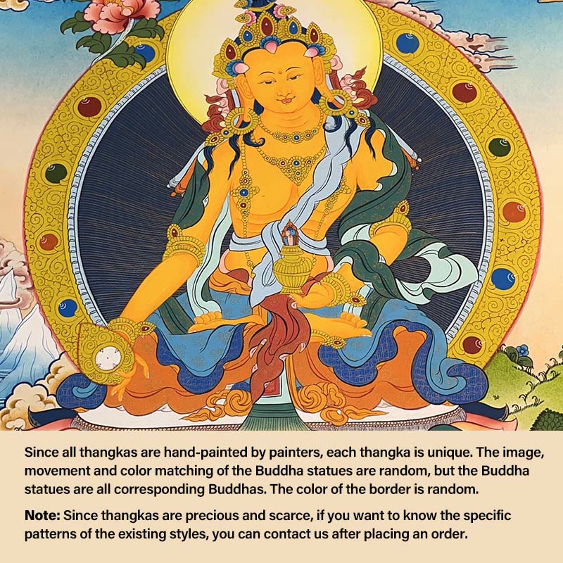 Pintura Thangka tibetana con Buddha Stones , amarillo, Dios de la Riqueza, Tara Avalokitesvara verde, decoración hecha a mano, caja ciega (estilo aleatorio)