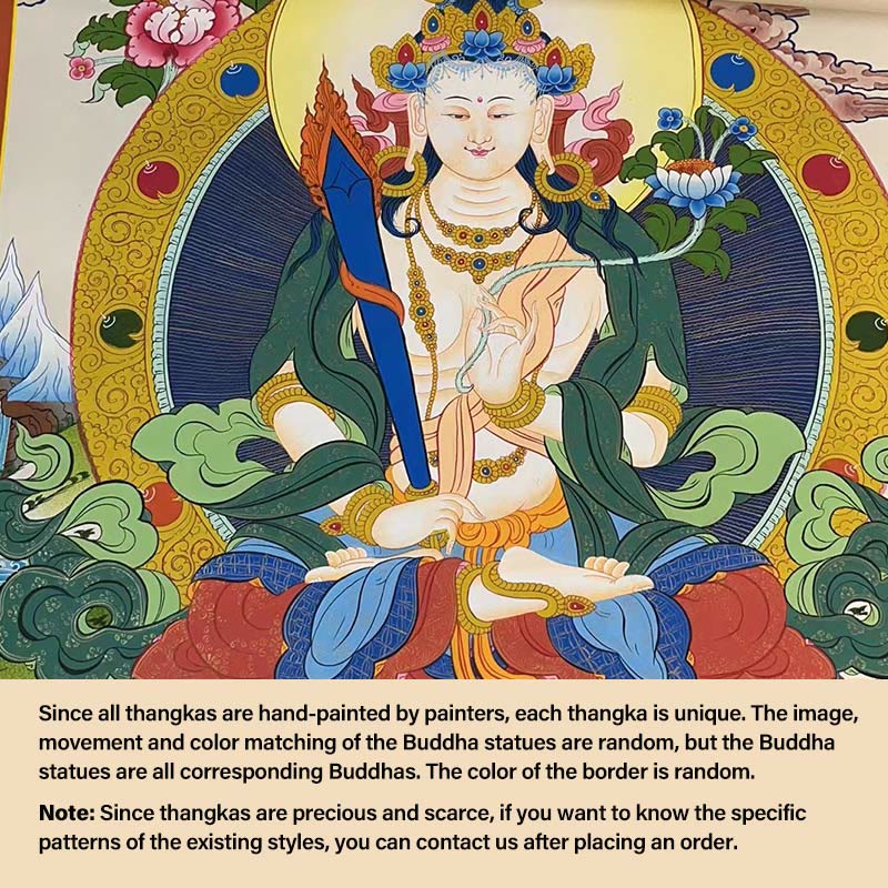 Pintura Thangka tibetana con Buddha Stones , amarillo, Dios de la Riqueza, Tara Avalokitesvara verde, decoración hecha a mano, caja ciega (estilo aleatorio)