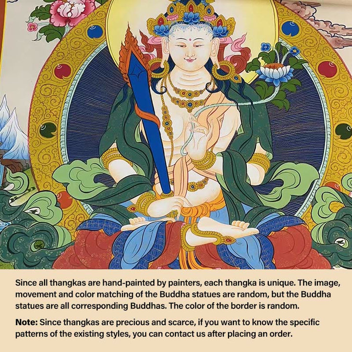 Pintura Thangka tibetana con Buddha Stones , amarillo, Dios de la Riqueza, Tara Avalokitesvara verde, decoración hecha a mano, caja ciega (estilo aleatorio)