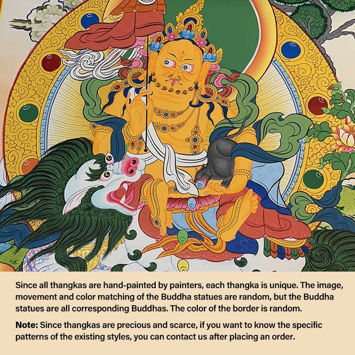 Pintura Thangka tibetana con Buddha Stones , amarillo, Dios de la Riqueza, Tara Avalokitesvara verde, decoración hecha a mano, caja ciega (estilo aleatorio) - 27,56 x 21,6 pulgadas/70 x 55 cm Dios de la Riqueza (Estilo Thangka aleatorio, comuníquese con el servicio de atención al cliente para ver los estilos disponibles) - image 3