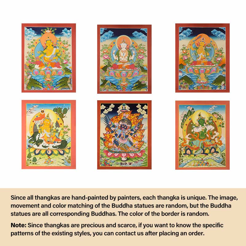 Pintura Thangka tibetana con Buddha Stones , amarillo, Dios de la Riqueza, Tara Avalokitesvara verde, decoración hecha a mano, caja ciega (estilo aleatorio)