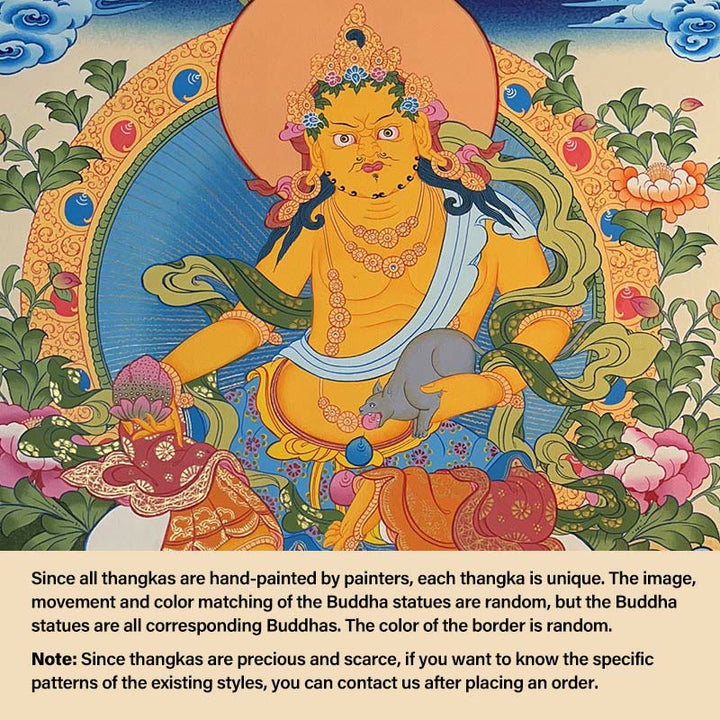 Pintura Thangka tibetana con Buddha Stones , amarillo, Dios de la Riqueza, Tara Avalokitesvara verde, decoración hecha a mano, caja ciega (estilo aleatorio)