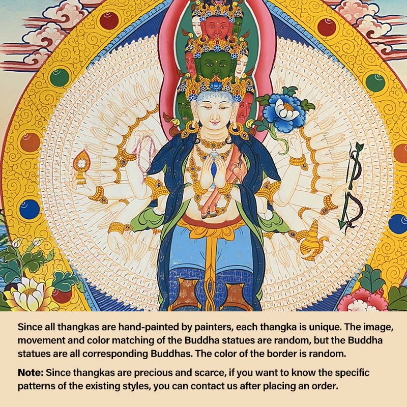 Pintura Thangka tibetana con Buddha Stones , amarillo, Dios de la Riqueza, Tara Avalokitesvara verde, decoración hecha a mano, caja ciega (estilo aleatorio) - Avalokitesvara de los Mil Brazos (estilo Thangka aleatorio, comuníquese con el servicio de atención al cliente para ver los estilos disponibles) - image 5